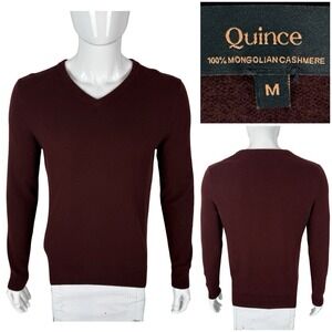 Quince  Mens Medium Sweater Mongolian Cashmere V Neck Rich Burgundy Preppy Red